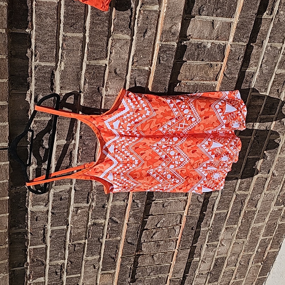 Orange Tropical Swim Short Tank Top Tankini Boy Short Bathing Suit Set XXL - Picture 2 of 13